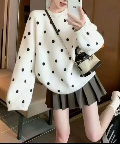 STAY MOTION（ステイモーション）の「【WEB限定】ドット柄ニットプルオーバー［韓国ファッション カジュアル］≪AW新作≫（ニット/セーター・レディース・ブラウン/アイボリー/グレー・F）」の2枚目の写真