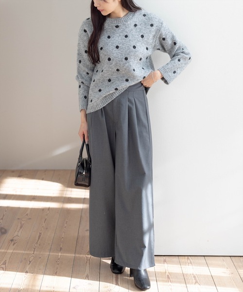 STAY MOTION（ステイモーション）の「【WEB限定】ドット柄ニットプルオーバー［韓国ファッション カジュアル］≪AW新作≫（ニット/セーター・レディース・ブラウン/アイボリー/グレー・F）」の5枚目の写真