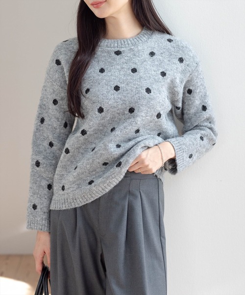 STAY MOTION（ステイモーション）の「【WEB限定】ドット柄ニットプルオーバー［韓国ファッション カジュアル］≪AW新作≫（ニット/セーター・レディース・ブラウン/アイボリー/グレー・F）」の4枚目の写真