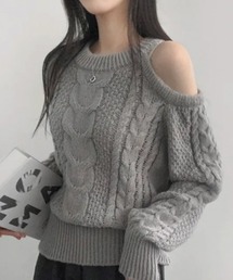 ケーブル編みニット プルオーバー ワンショルダー