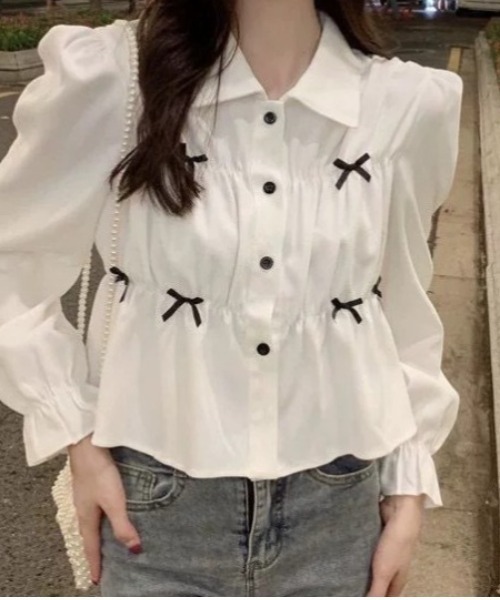 セール】【2026春夏新作】ポイントリボンパフスリーブブラウス（シャツ