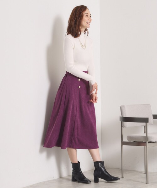 ITS'DEMO（イッツデモ）の「【洗濯機OK／ウエストゴム】コーデュロイスカート（スカート・レディース・アイボリー/パープル系/チャコールグレー・00）」の14枚目の写真