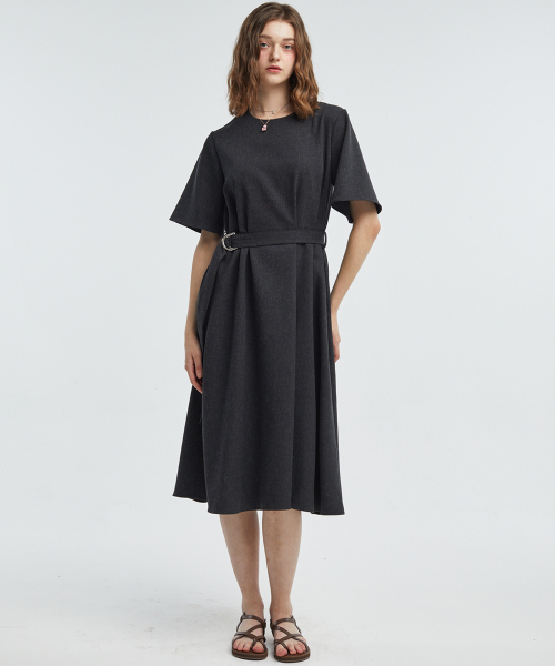 a linen belt dress [charcoal]