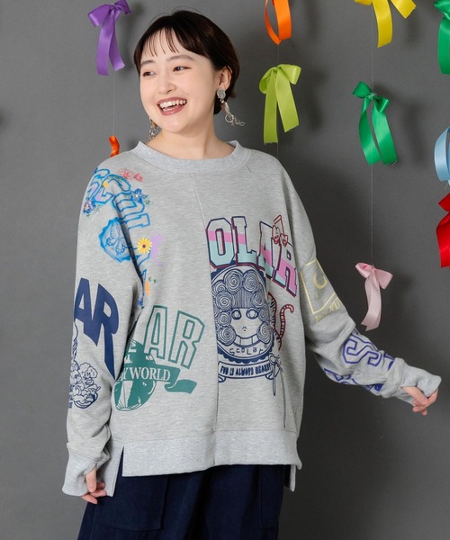 ScoLar（スカラー）の「153781：ポップ柄リメイク風ミニ裏毛プルオーバー（Tシャツ/カットソー・レディース・グリーン/ブラック/杢グレー・M）」の3枚目の写真