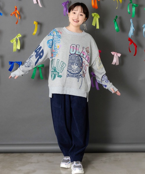 ScoLar（スカラー）の「153781：ポップ柄リメイク風ミニ裏毛プルオーバー（Tシャツ/カットソー・レディース・グリーン/ブラック/杢グレー・M）」の4枚目の写真