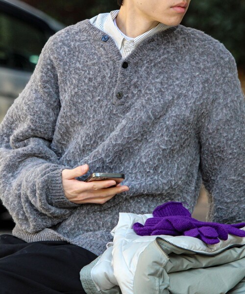 グロスター（GLOSTER）/【モヘアタッチ/ユニセックス対応】ヘンリーネックプルオーバーニット モヘアタッチ/ユニセックス対応】ヘンリーネックプルオーバーニット