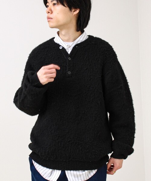 GLOSTER（グロスター）の「【モヘアタッチ/ユニセックス対応】ヘンリーネックプルオーバーニット（ニット/セーター・メンズ・ボルドー/グレー/ブラック・S/M/L）」の11枚目の写真