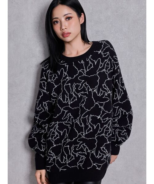 GYDA(ジェイダ)の「BUNNY patternニットトップス(ニット/セーター・レディース・オフホワイト/ピンク/ブラック・FREE)」の4枚目の写真