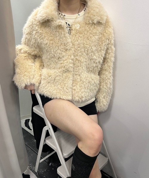 Nu（ニュー）の「【Nu】ショートファー ジャケット（その他アウター・レディース・ブラウン/ピンク/ホワイト・MEDIUM）」の7枚目の写真