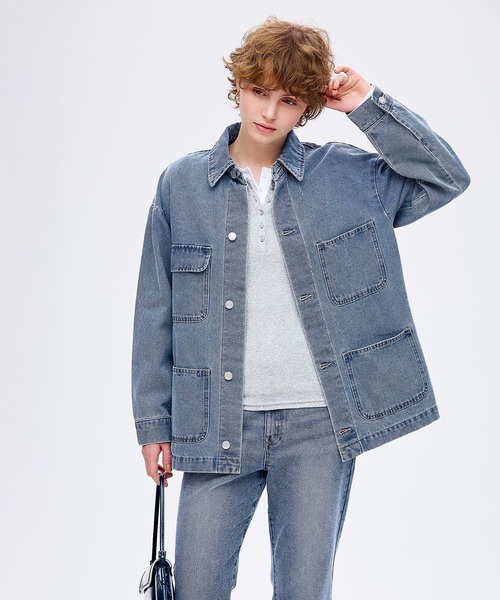 coca（coca）（コカ）の「デニムカバーオールジャケット（デニムジャケット・レディース・ライトブルー・L/M）」の3枚目の写真