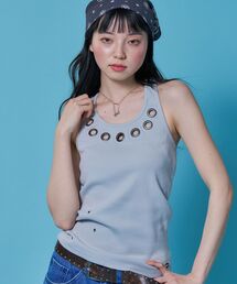 SEQUENZ（シークエンズ）の「【sqnz（エスキュンズ）】sqnz halter neck eyelet tank top / レディース タンクトップ ハトメ シルバープレート ネームタグ（タンクトップ）」