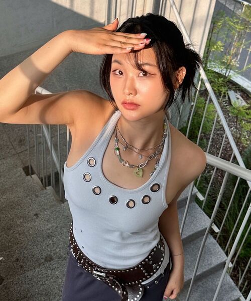 SEQUENZ(シークエンズ)の「※WEB限定 / ホルターネック / レディースアイレットタンクトップ /sqnz halter neck eyelet tank top(タンクトップ・レディース・ライトグレー/その他1/ブラック・MEDIUM/SMALL)」の13枚目の写真
