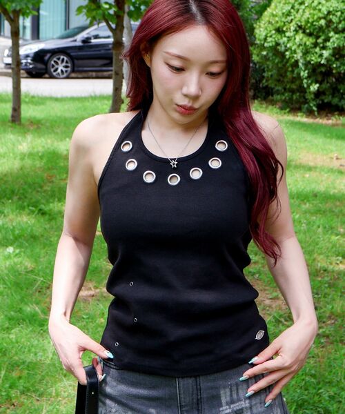SEQUENZ(シークエンズ)の「※WEB限定 / ホルターネック / レディースアイレットタンクトップ /sqnz halter neck eyelet tank top(タンクトップ・レディース・ライトグレー/その他1/ブラック・MEDIUM/SMALL)」の14枚目の写真