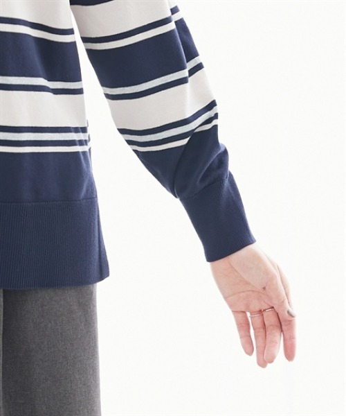 7days Life Styling(セブンデイズライフスタイリング)の「【UVカット】マルチボーダーVネックニット (洗濯機OK)(ニット/セーター・レディース・ネイビー系/ベージュ系・3L/LL/L/M/S)」の9枚目の写真
