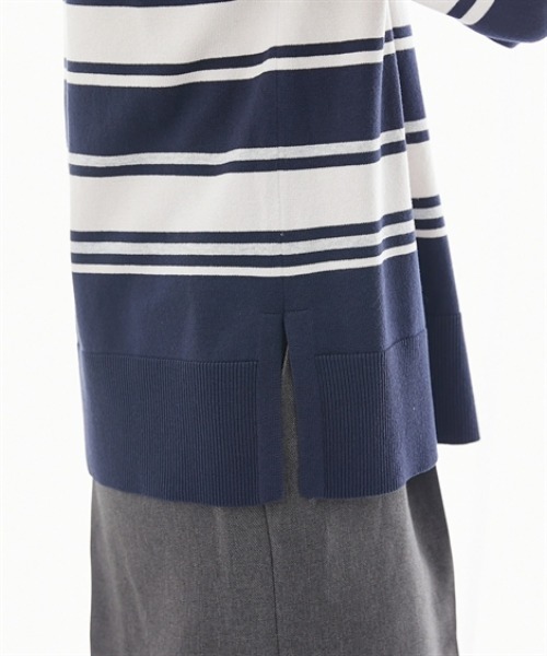 7days Life Styling(セブンデイズライフスタイリング)の「【UVカット】マルチボーダーVネックニット (洗濯機OK)(ニット/セーター・レディース・ネイビー系/ベージュ系・3L/LL/L/M/S)」の10枚目の写真