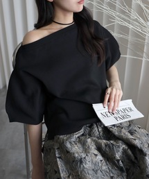 YENNA | 【 2026 SS 新作 】ランタンスリーブボートネックニット/オフショルニット(ニット/セーター)