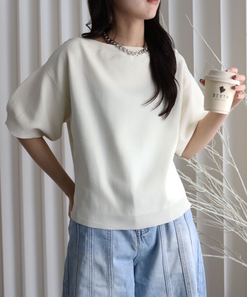 YENNA（イェンナ）の「【 2026 SS 新作 】ランタンスリーブボートネックニット/オフショルニット（ニット/セーター・レディース・ブラウン/アイボリー/ブラック/グレイッシュベージュ・FREE）」の11枚目の写真