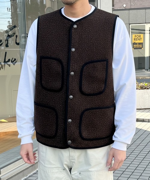 HOUSTON（ヒューストン）の「【HOUSTON】ヒューストン BEACH CLOTH VEST ビーチクロスベスト（ベスト・メンズ・ダークブラウン/ブラック・XL/L/M）」の13枚目の写真