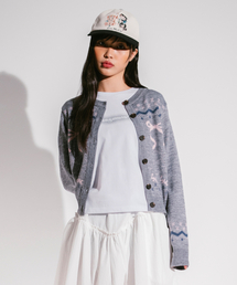 WM RIBBON JACQUARD CARDIGAN gray