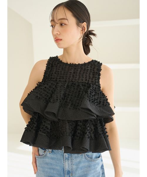SNIDEL(スナイデル)の「ラッフルジャガードボリュームブラウス(シャツ/ブラウス・レディース・ブラック/ホワイト/ドット・F)」の13枚目の写真