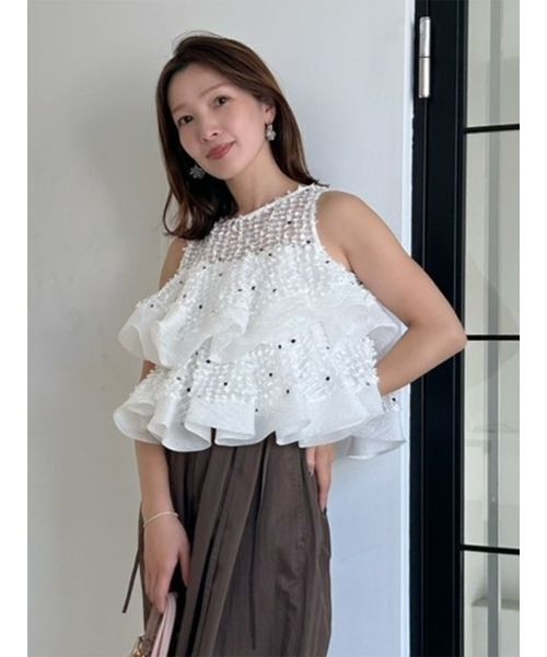 SNIDEL(スナイデル)の「ラッフルジャガードボリュームブラウス(シャツ/ブラウス・レディース・ブラック/ホワイト/ドット・F)」の11枚目の写真