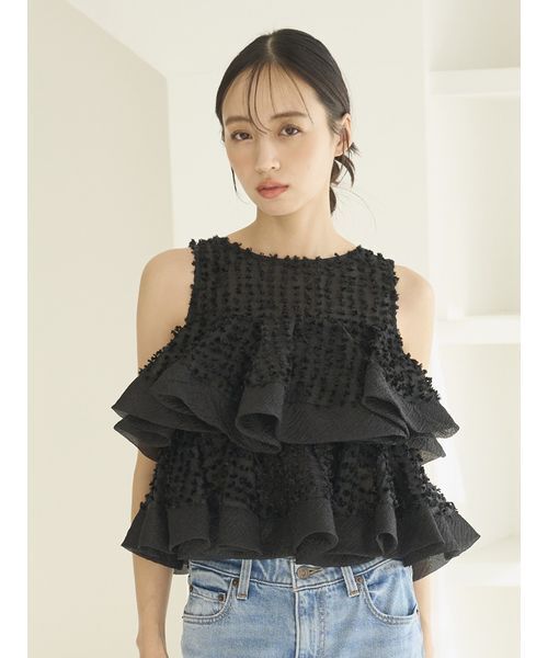 SNIDEL(スナイデル)の「ラッフルジャガードボリュームブラウス(シャツ/ブラウス・レディース・ブラック/ホワイト/ドット・F)」の19枚目の写真