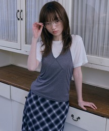 【Unblend】2セット レイヤード シアー ホルターネックタンクトップ/シアー半袖Tシャツ