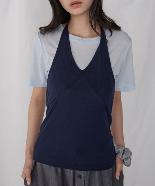 Unblend（アンブレンド）の「【Unblend】2セット レイヤード シアー ホルターネックタンクトップ/シアー半袖Tシャツ（Tシャツ/カットソー・レディース・チャコール/杢グレー/オフホワイト/ブラック/ライトブルー・FREE）」の5枚目の写真