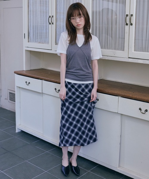Unblend（アンブレンド）の「【Unblend】2セット レイヤード シアー ホルターネックタンクトップ/シアー半袖Tシャツ（Tシャツ/カットソー・レディース・チャコール/杢グレー/オフホワイト/ブラック/ライトブルー・FREE）」の14枚目の写真