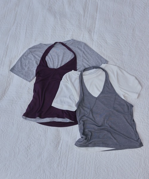 Unblend（アンブレンド）の「【Unblend】2セット レイヤード シアー ホルターネックタンクトップ/シアー半袖Tシャツ（Tシャツ/カットソー・レディース・チャコール/杢グレー/オフホワイト/ブラック/ライトブルー・FREE）」の7枚目の写真