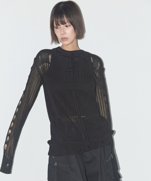 FANCY CLUB(ファンシークラブ)の「ツーウェイダメージニットロングスリーブ (ブラック) F25QB089(ニット/セーター・レディース・ブラック・FREE)」の2枚目の写真