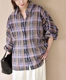quaranciel:〈手洗い可能〉シアー チェック ドルマン ビッグ レギュラー シャツ