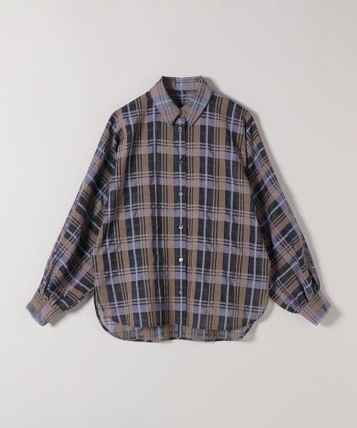 quaranciel(カランシエル)の「quaranciel:〈手洗い可能〉シアー チェック ドルマン ビッグ レギュラー シャツ(シャツ/ブラウス・レディース・パープル/ベージュ・ONE SIZE)」の11枚目の写真