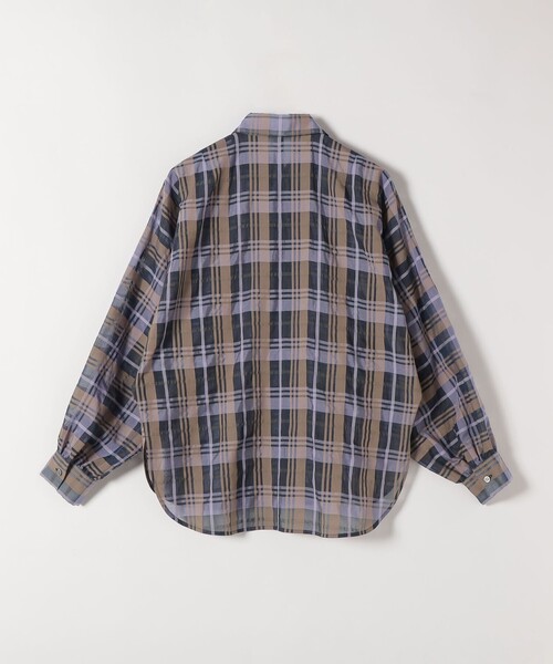 quaranciel(カランシエル)の「quaranciel:〈手洗い可能〉シアー チェック ドルマン ビッグ レギュラー シャツ(シャツ/ブラウス・レディース・パープル/ベージュ・ONE SIZE)」の10枚目の写真