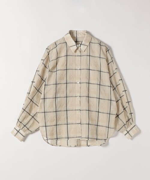 quaranciel(カランシエル)の「quaranciel:〈手洗い可能〉シアー チェック ドルマン ビッグ レギュラー シャツ(シャツ/ブラウス・レディース・パープル/ベージュ・ONE SIZE)」の5枚目の写真