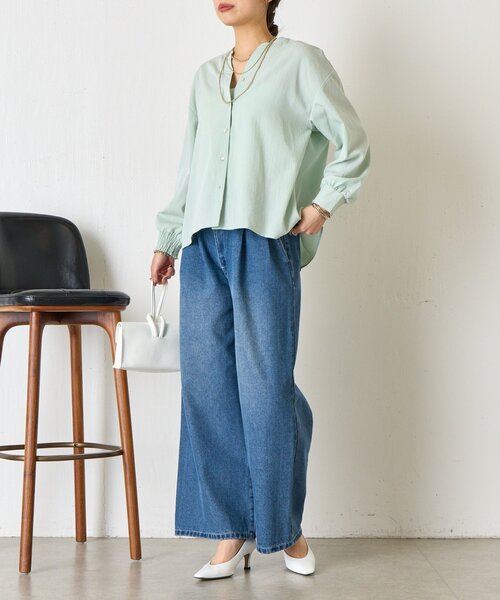 Jena espace merveilleux（ジェナ　エスパスメルヴェイユ）の「【抜け感つくるスキッパー】スリット配色スキッパーシャツ（シャツ/ブラウス・レディース・オフホワイト/ネイビー/グリーン・FREE）」の16枚目の写真