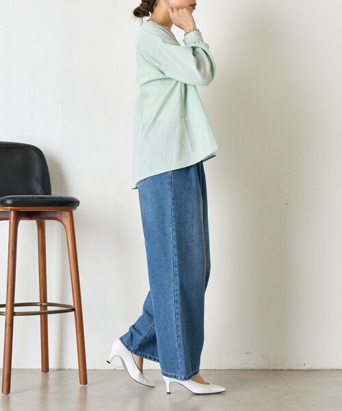 Jena espace merveilleux（ジェナ　エスパスメルヴェイユ）の「【抜け感つくるスキッパー】スリット配色スキッパーシャツ（シャツ/ブラウス・レディース・オフホワイト/ネイビー/グリーン・FREE）」の19枚目の写真