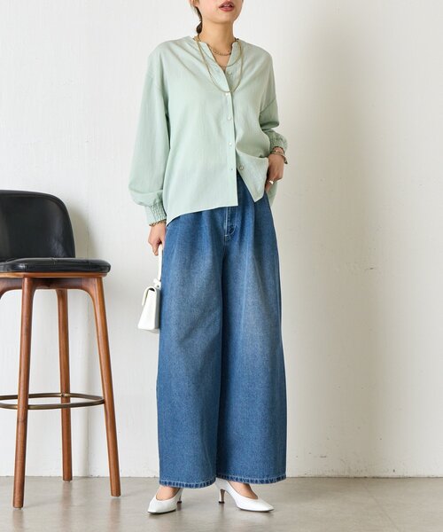 Jena espace merveilleux（ジェナ　エスパスメルヴェイユ）の「【抜け感つくるスキッパー】スリット配色スキッパーシャツ（シャツ/ブラウス・レディース・オフホワイト/ネイビー/グリーン・FREE）」の21枚目の写真