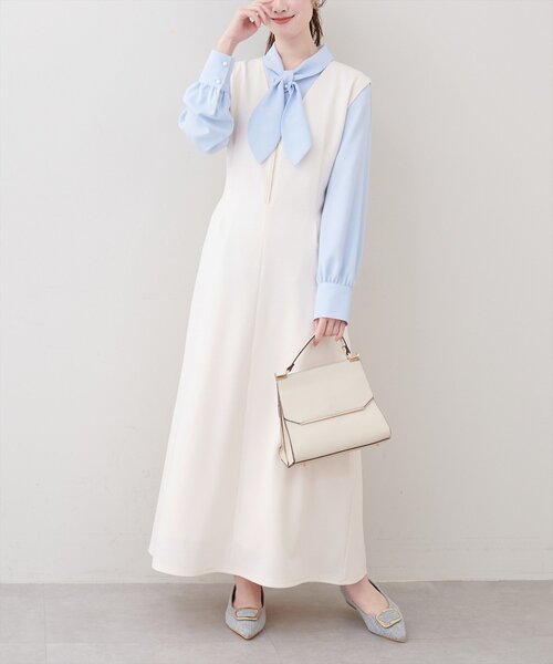 natural couture(ナチュラルクチュール)の「ストレッチタック入りジャンスカ(ワンピース・レディース・オフホワイト/ブラック/ネイビー・FREE)」の1枚目の写真