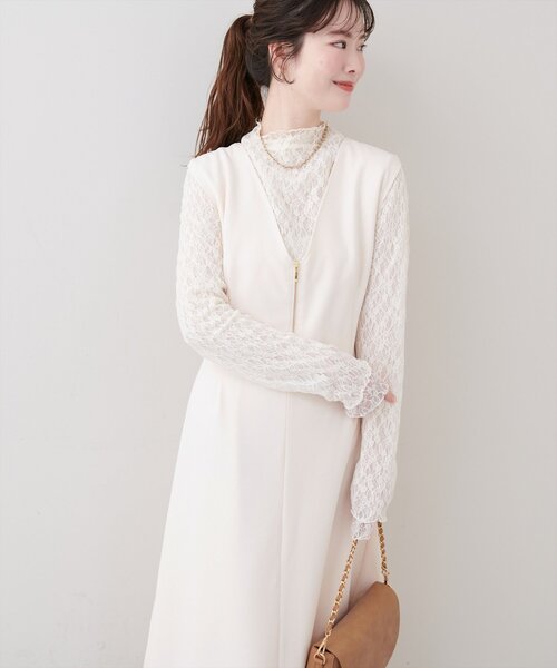 natural couture(ナチュラルクチュール)の「ストレッチタック入りジャンスカ(ワンピース・レディース・オフホワイト/ブラック/ネイビー・FREE)」の5枚目の写真