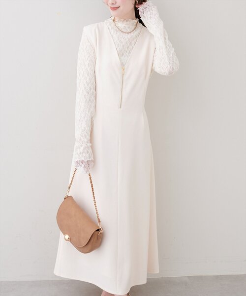 natural couture(ナチュラルクチュール)の「ストレッチタック入りジャンスカ(ワンピース・レディース・オフホワイト/ブラック/ネイビー・FREE)」の6枚目の写真