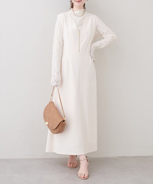 natural couture(ナチュラルクチュール)の「ストレッチタック入りジャンスカ(ワンピース・レディース・オフホワイト/ブラック/ネイビー・FREE)」の7枚目の写真