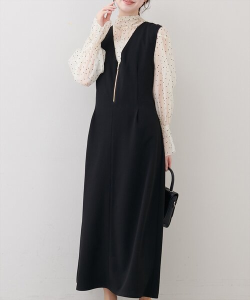 natural couture(ナチュラルクチュール)の「ストレッチタック入りジャンスカ(ワンピース・レディース・オフホワイト/ブラック/ネイビー・FREE)」の9枚目の写真