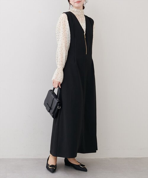 natural couture(ナチュラルクチュール)の「ストレッチタック入りジャンスカ(ワンピース・レディース・オフホワイト/ブラック/ネイビー・FREE)」の11枚目の写真