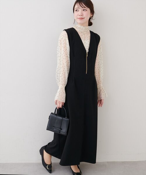 natural couture(ナチュラルクチュール)の「ストレッチタック入りジャンスカ(ワンピース・レディース・オフホワイト/ブラック/ネイビー・FREE)」の12枚目の写真