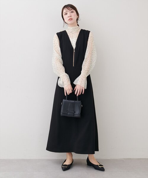 natural couture(ナチュラルクチュール)の「ストレッチタック入りジャンスカ(ワンピース・レディース・オフホワイト/ブラック/ネイビー・FREE)」の13枚目の写真