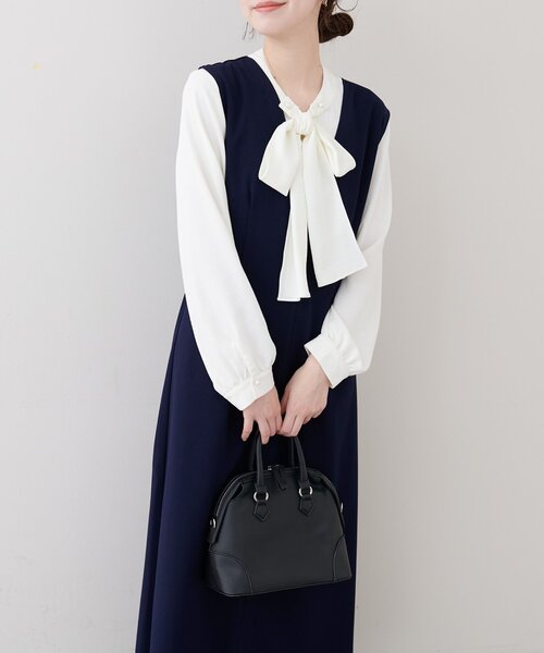 natural couture(ナチュラルクチュール)の「ストレッチタック入りジャンスカ(ワンピース・レディース・オフホワイト/ブラック/ネイビー・FREE)」の20枚目の写真