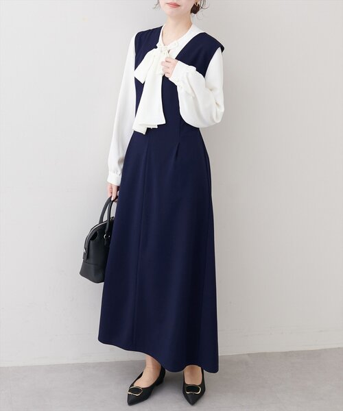 natural couture(ナチュラルクチュール)の「ストレッチタック入りジャンスカ(ワンピース・レディース・オフホワイト/ブラック/ネイビー・FREE)」の22枚目の写真