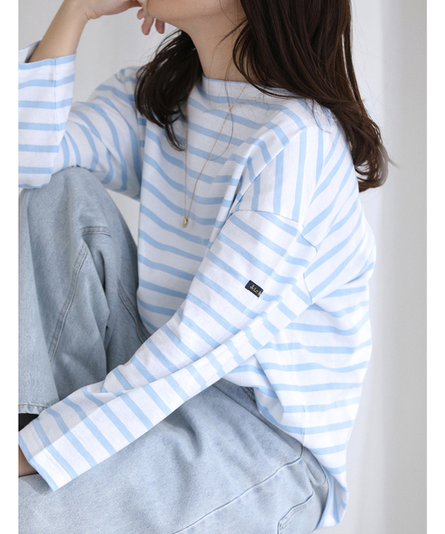 La TOTALITE（ラトータリテ）の「【洗える】LE MINOR/ルミノア 別注ボーダープルオーバー（Tシャツ/カットソー・レディース・ブラック/パープル/サックスブルー/ピンク・FREE）」の2枚目の写真