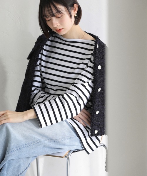 La TOTALITE（ラトータリテ）の「【洗える】LE MINOR/ルミノア 別注ボーダープルオーバー（Tシャツ/カットソー・レディース・ブラック/パープル/サックスブルー/ピンク・FREE）」の11枚目の写真